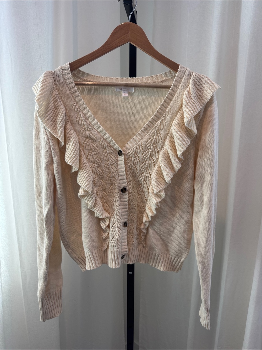 LC Lauren Conrad Cream Ruffle-Trim V-Neck Cardigan